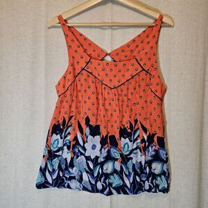 Anthropologie Maeve Mazie Orange Peacock Floral Sleeveless Blouse Size Medium